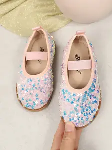 Sparkly Sequin Mary Jane Shoes for Girls, Cute PU Leather Dress Shoes, Princess Party Flats, Less Than Ankle Height, Rubber Sole