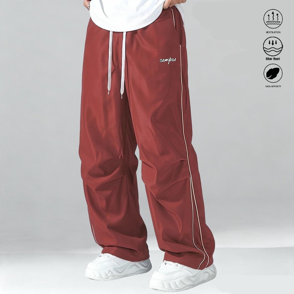 Men’s casual long pants 3-piece set, suitable for everyday wear and outdoor sports; stylish casual athletic pants with a drawstring elastic waistband design; menswear, men’s long pants.