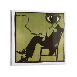 Vintage Surreal Woodblock Fine  Poster Art Print of a Smoking Eyeball   Unique Wall Art bedroom wall art print posters  room  decor home decor picture wooden frame