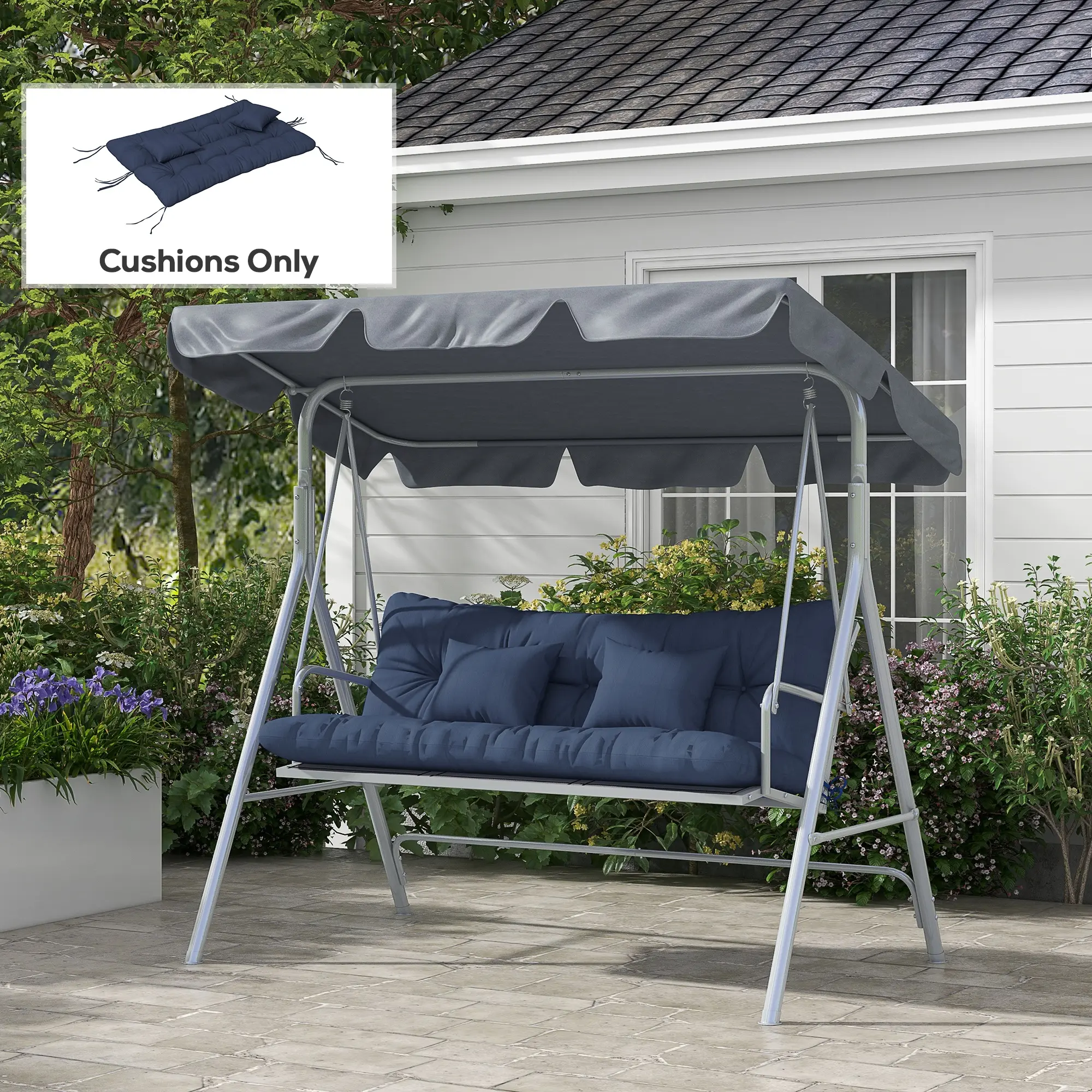 59" Tufted Bench Cushions & Throw Pillows Replacement Bench Seat Pad Back & 2 Pillows for Outdoor Furniture Navy Blue All Seasons Comfy Plush Comfort
