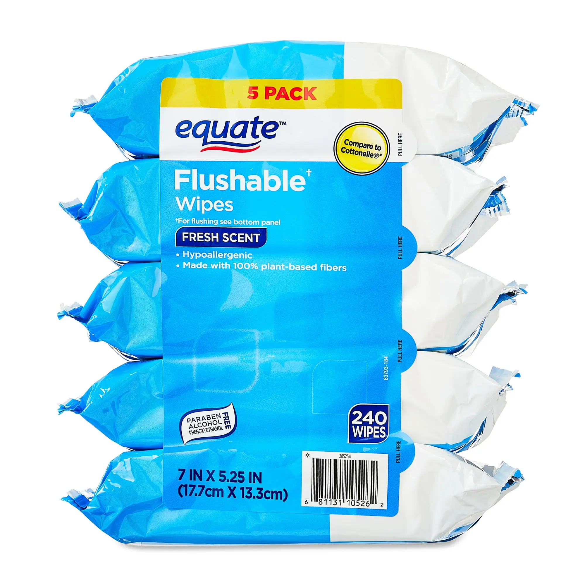 Equate Hypoallergenic Flushable Wet Wipes, Fresh Scent, 240 Wipes (5 Pack)