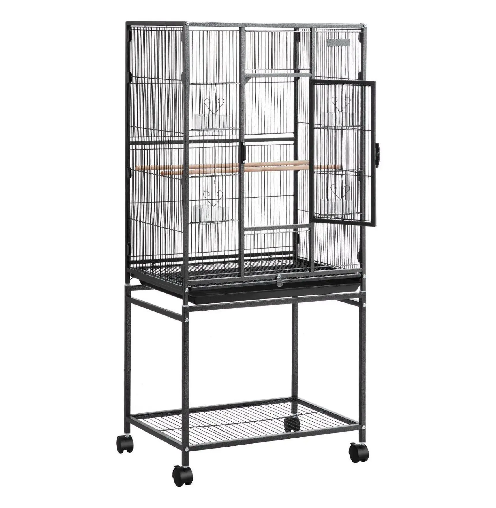 Wrought Iron Bird Cage for Conures/Budgies & Medium Birds, 24.6x16.7x53.9in Rust-Resistant Flight Cage with Perches, Locking Door & Easy-Cleaning Tray