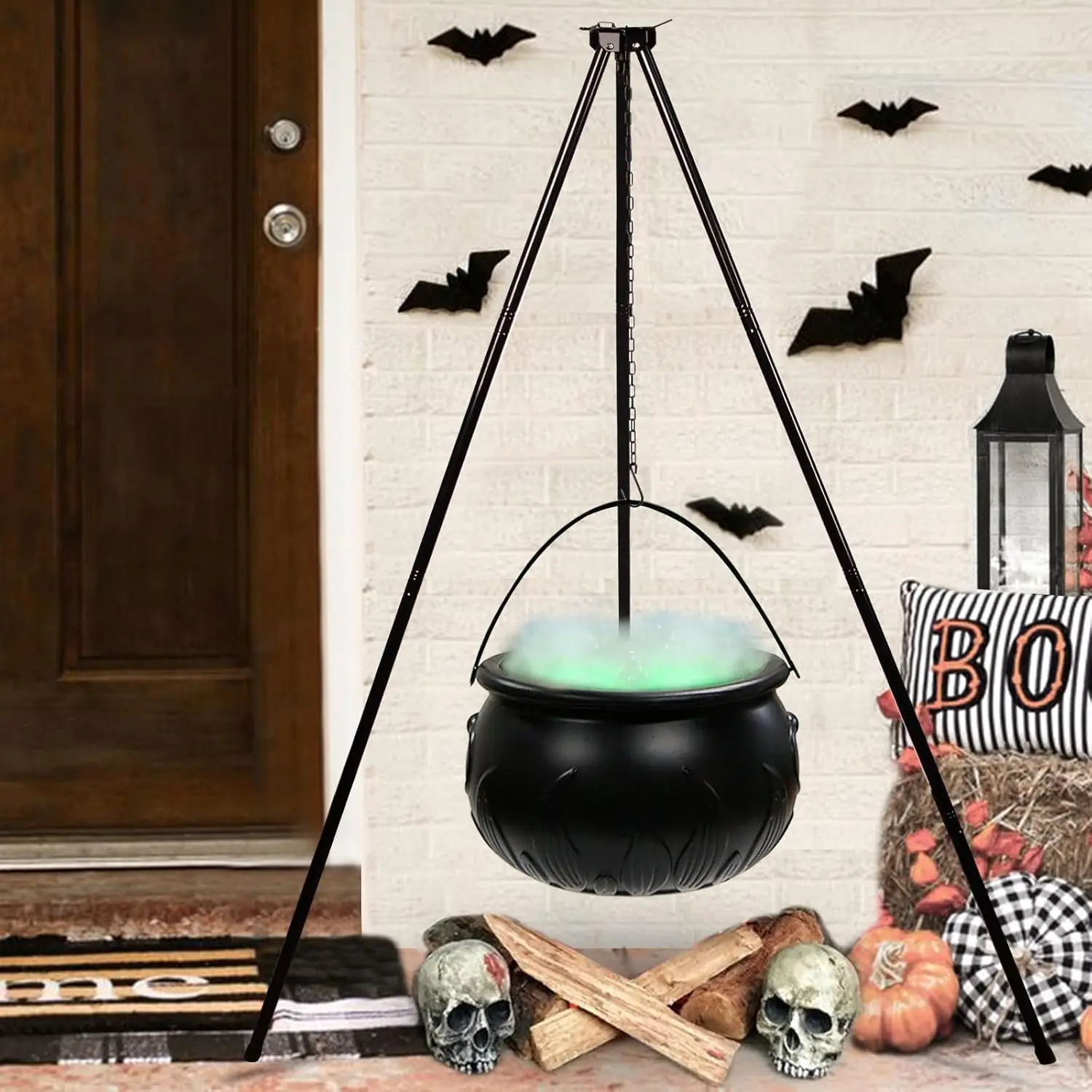 Halloween Decorations Outdoor - Halloween Party Decorations - Large Witches Cauldron on Tripod with Lights - Black Plastic Bowl Decor - Hocus Pocus Candy Bucket Decoration for Home Porch Outside Set Ornaments