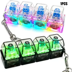 High-Transparency Keycap Stress Relief Toy, Mechanical Keyboard Fidget Keychain, 4-Key LED Light-Up Keycaps, Car Accessory, Key Ring