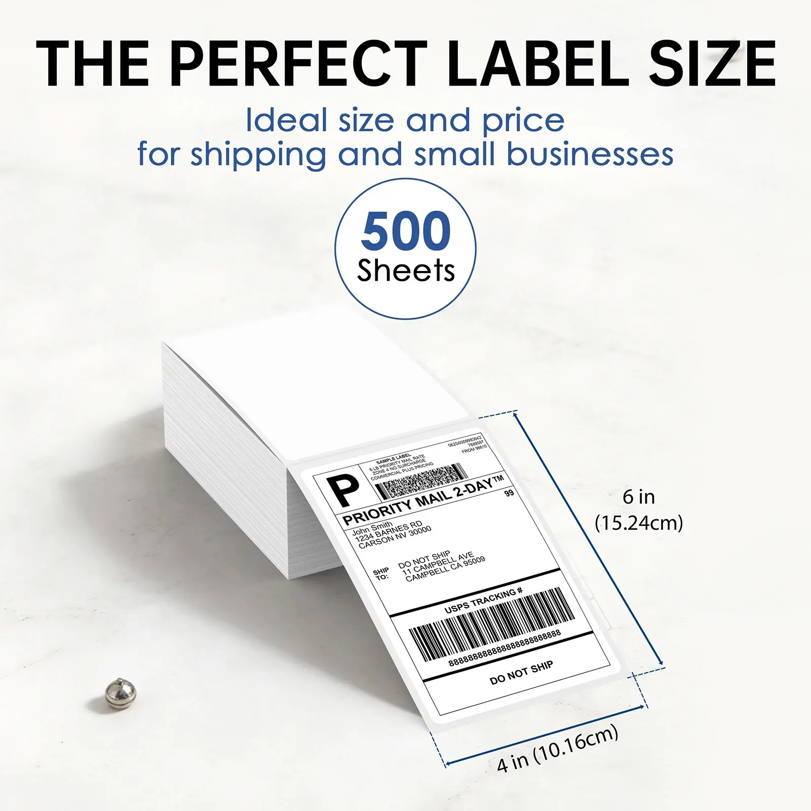 500 Sheets 4x6 Direct Thermal Shipping Labels, Perforated Fanfold Self-Adhesive Labels for Thermal Label Printers