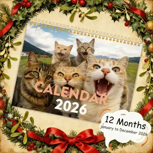 2026 Funny Cat Selfie Calendar Wall Planner 🐱📅 - 12-Month Wall/Desk Dual-Use, Durable Paper with Flip Bar, English, Purr-fect Gift for Cat Lovers, Black Friday Deal: Christmas/New Year Gift