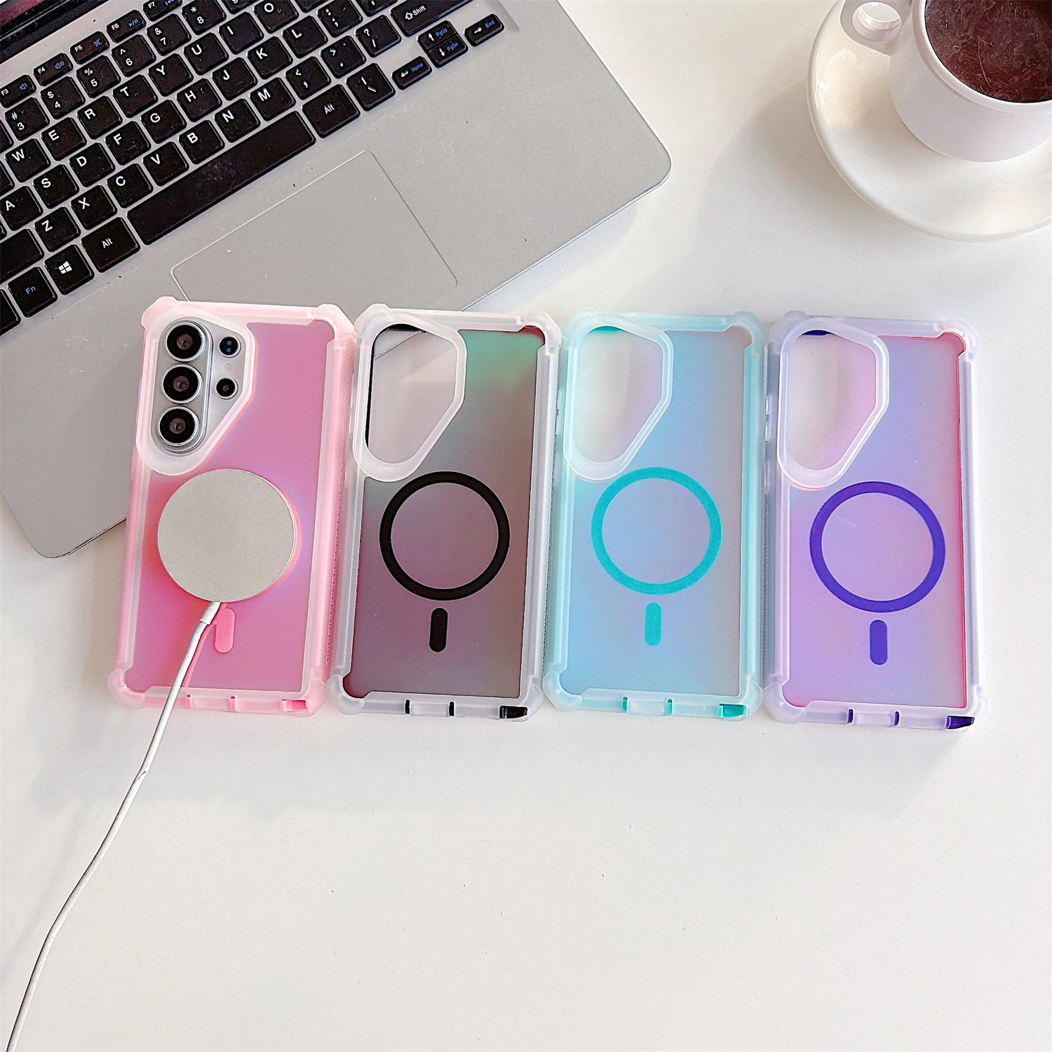 [Free!!Ship!] Heavy Duty Protection Color Changing Laser Case for Samsung Galaxy S25 Ultra S24 S23 Mag Safe Iridescent Back Four-Corner Drop Protection Phone Cover
