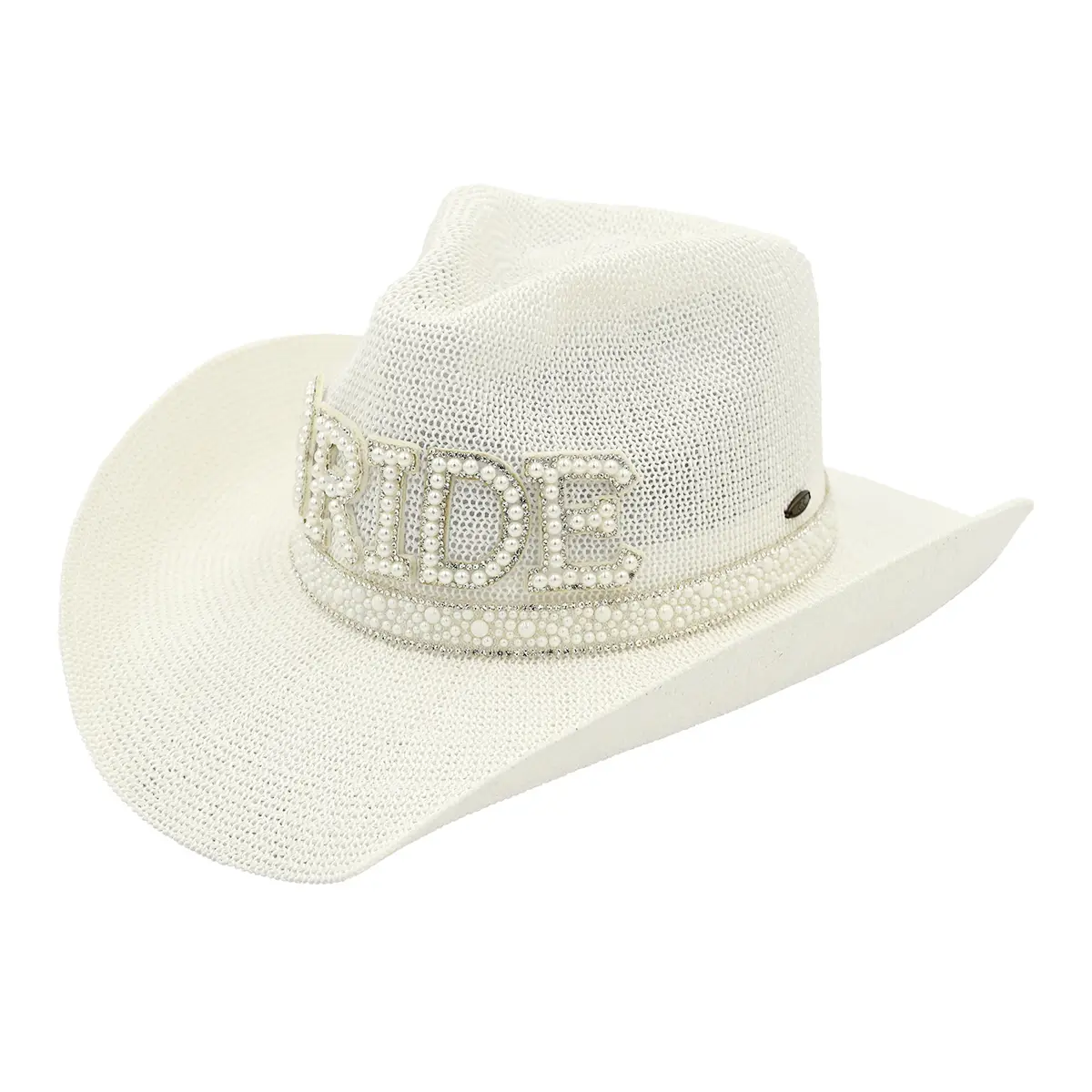 Bride Cowboy Hat with Pearl & Rhinestone Trim Band Accessory Hat Wedding Hat