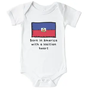 Born In America With A Haitian Heart Cute Haiti Flag One Piece Baby Bodysuit