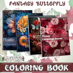 4pcs Adult Coloring Book Set - Flower World & Butterfly Themes - Vivid & Exquisite Designs for Mindfulness & Leisure - Beginner-Friendly, High-Quality Thick Paper, Easy Drawing - Spiral Bound & Saddle Stitch - Perfect Gift for Christmas, Valentine's Day