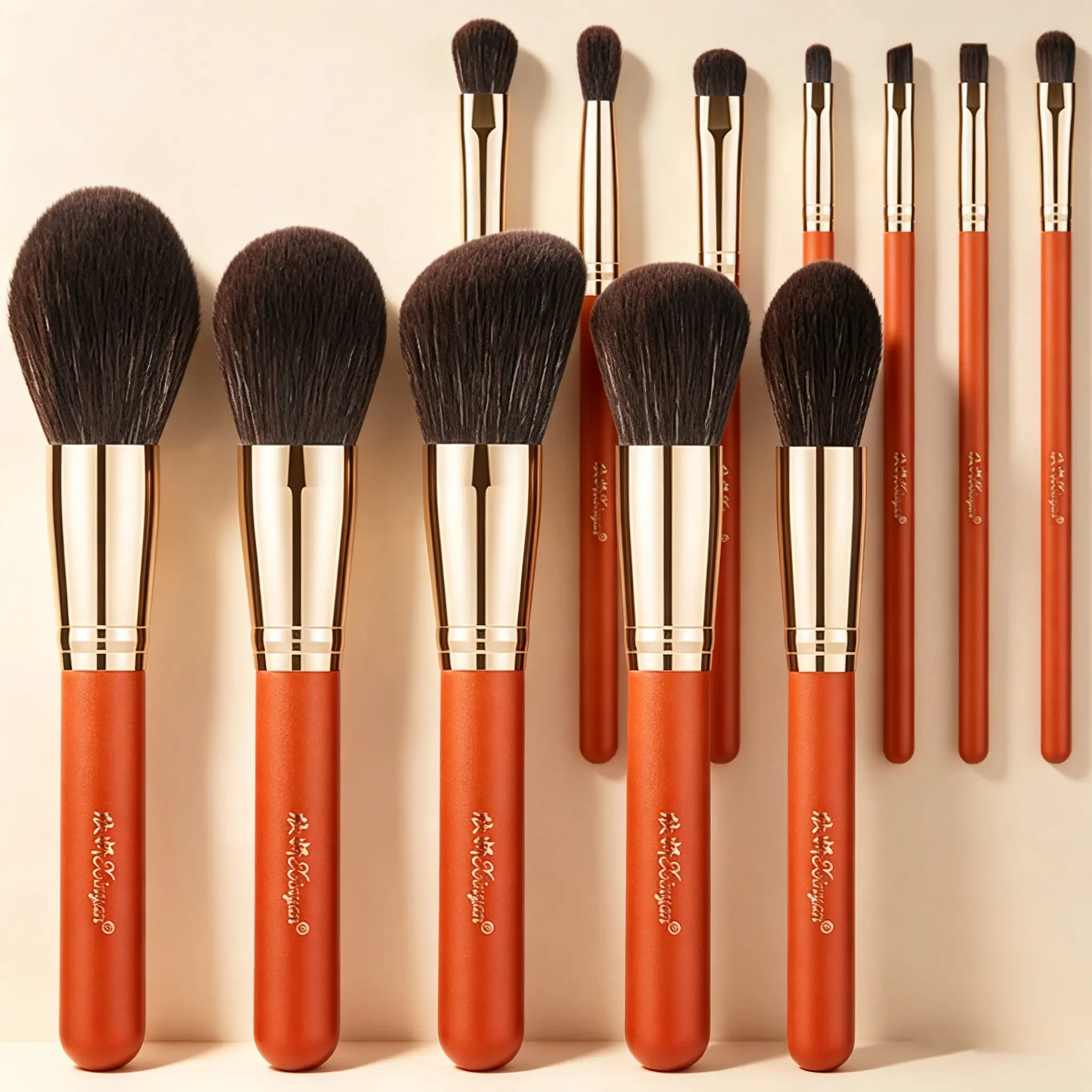 12-Piece Matte Orange Handle Champagne Ferrule Makeup Brush Set, Soft Dark Synthetic Brushes for Face, Eye Detail, Foundation, Blush, Contour, Eyeshadow, Concealer, Portable Cosmetic Tools for Beginners, Daily Use, Travel