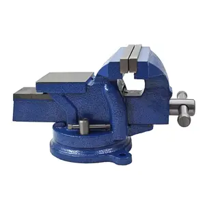 5" Heavy Duty Bench Vise with Anvil Swivel Table Top Clamp Locking Base Heat Treated Shaft Serrate Steel Jaws