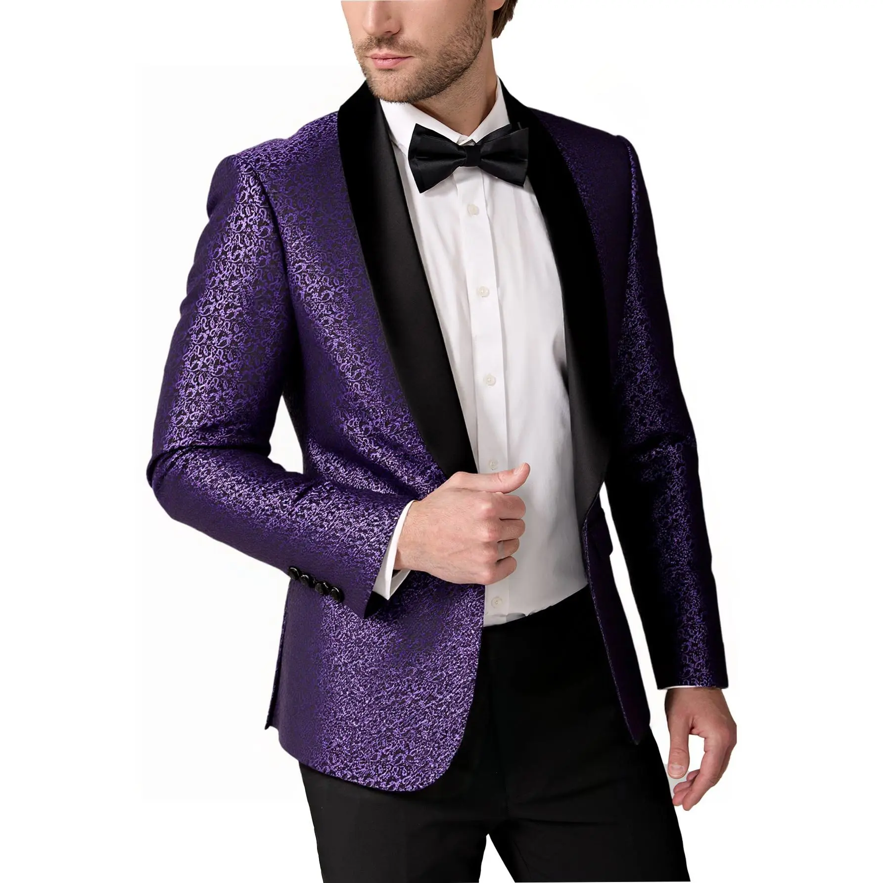 Men's 2-Piece Polyester Suit - Elegant Green Slim-Fit Jacket with Aesthetic Ripple Gingham Pattern, Shawl Lapel, Long Sleeve, Formal Prom Attire with Bow Tie | Menswear