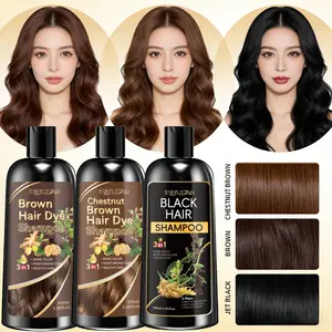 100ml 3-in-1 color shampoo, Hair dye shampoo, provides natural, even color in black and brown. With ginger and plant extracts, it nourishes hair during coloring, helps reduce dryness and breakage, keeps hair soft, and soothes the scalp