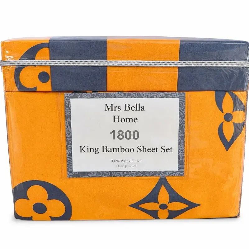 Mrs Bella Home 1800 King Bamboo Sheet Set 6 Piece Deep Pocket Soft Bedding Set Orange Gray