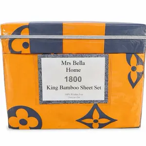 Mrs Bella Home 1800 King Bamboo Sheet Set 6 Piece Deep Pocket Soft Bedding Set Orange Gray
