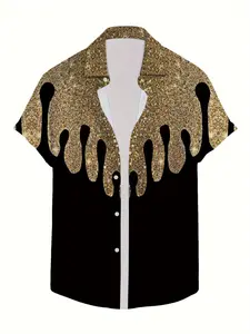 Dripping Sequins Short Sleeve Blouse, Fashion Trendy Design, Casual Slim-Fitting Shirt, Graphic Pattern, China Made