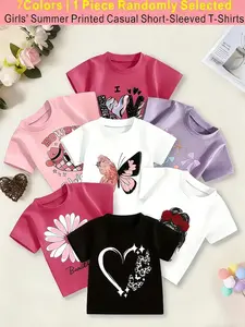 7Colors Available, Send One Random ，Send One piece，Cartoon Fashion Print,Spring and summer, casual wear, casual clothing, cute designs, trendy fashion, comfortable materials, durable, fashionable T-shirts, youthful, apparel