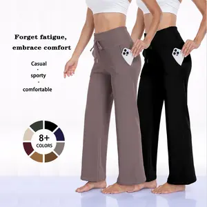 2-pack women's high waist casual pants wide leg with pockets comfortable sports pants stretch loose pants yoga pants outdoor leisure Womenswear Trouser Wideleg Minimalist Bottom Basic KZ02