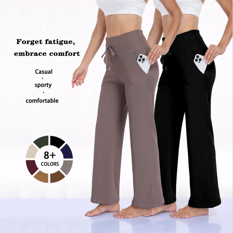 LUCKY CHICO Women's 2-Piece Baggy Sweatpants Clothing Set - High-Waisted Relaxed Fit Wide Leg Belted Bottoms, Slant Pockets, Elastic Fabric, Minimalist Solid Long Trousers, Yoga-to-Outdoor All-Season Matching Set, KZ02,sohochic