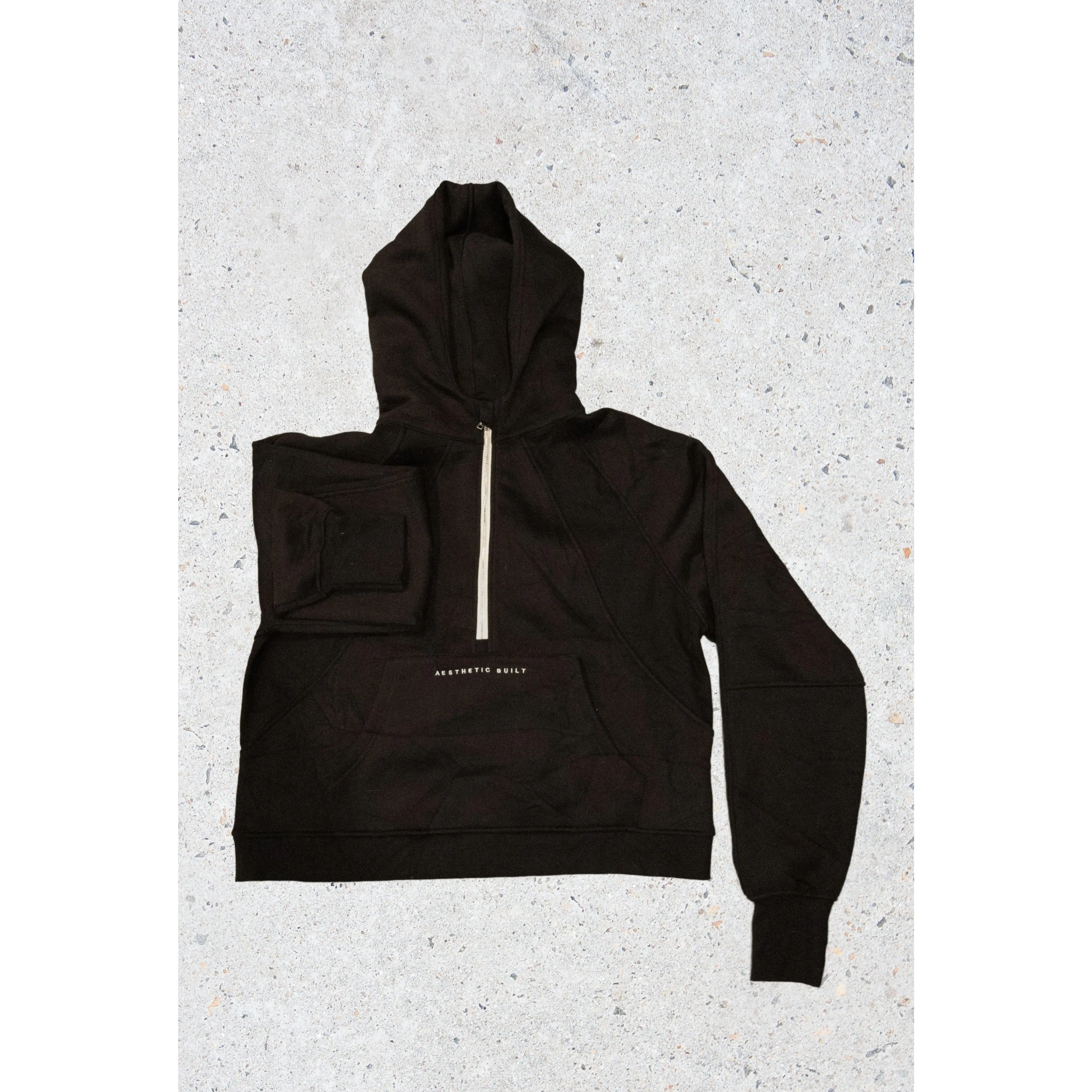 Midnight Black Scuba Oversized Half-Zip Hoodie
