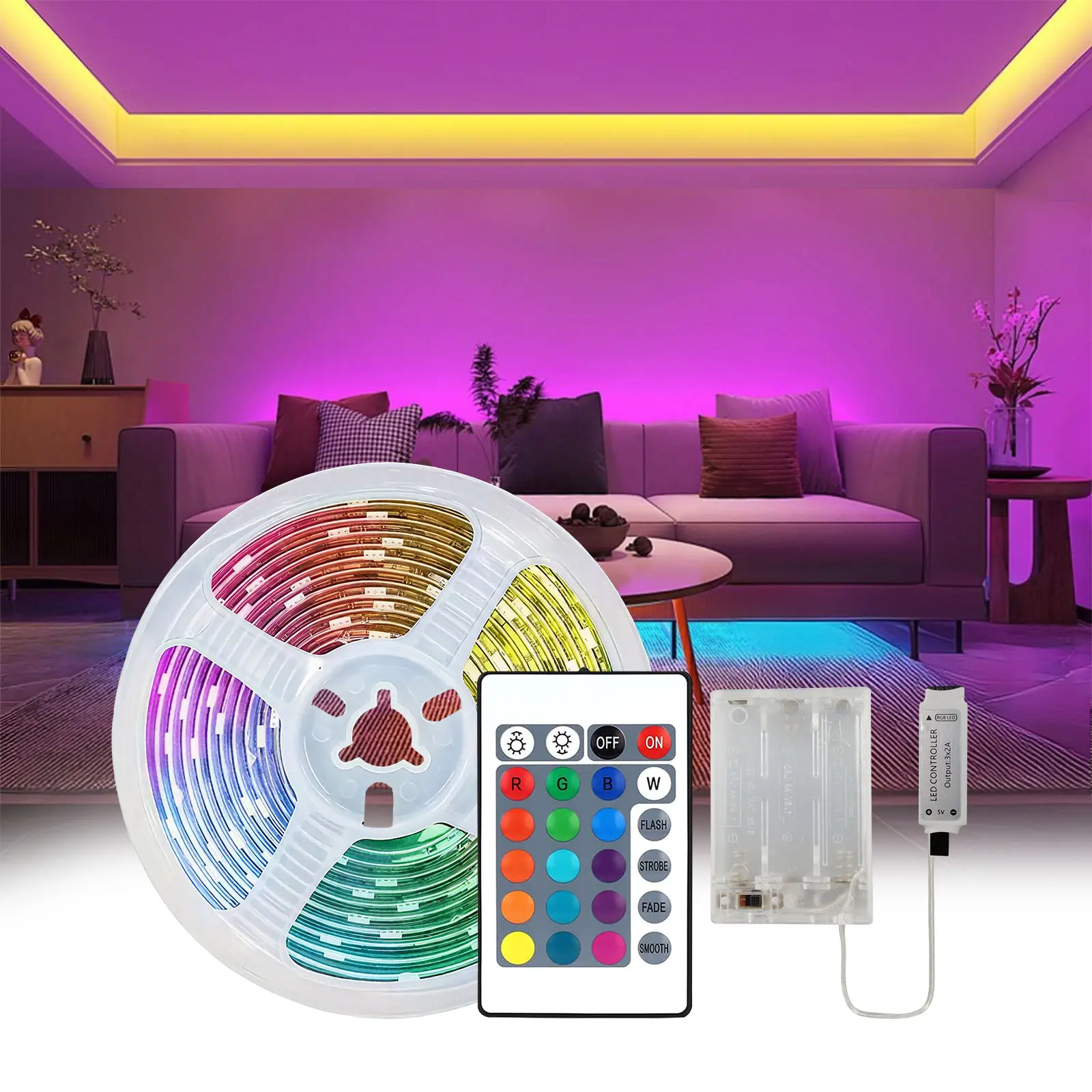 Battery-Powered LED Strip Light (no Aa Batteries Included), Portable Battery Box, IR Remote Control, Flexible and Easy Installation, Dimmable Led Lights, LED Light Strips, Battery Operated Led Light Strip