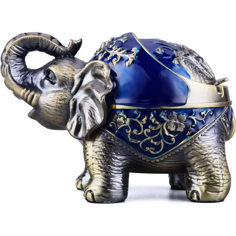 Metal Elephant Ashtray with Lid Windproof Ashtray Outdoor, Indoor Ash Tray for Weed, Vintage Practical Decoration Ashtrays for Cigarettes Gift for Men Women(NavyBlue)