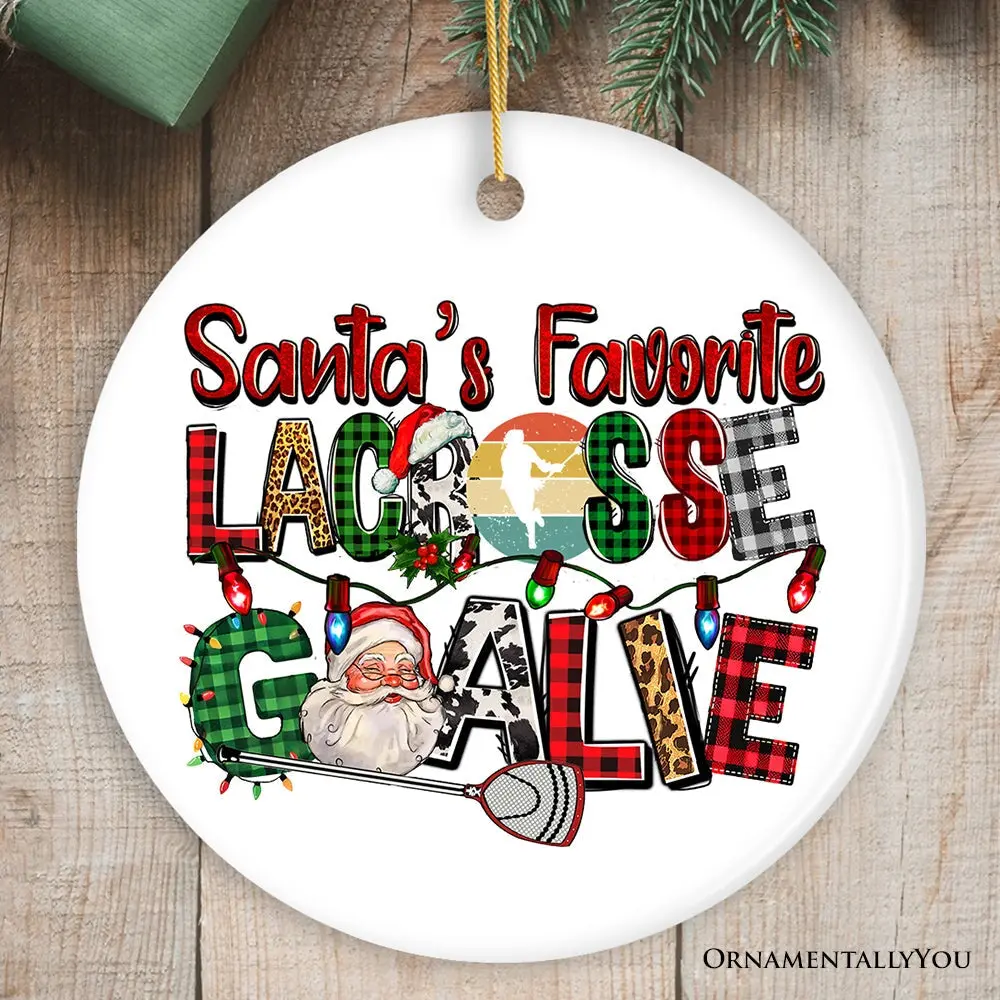 Santa's Favorite Lacrosse Goalie Plaid Ornament, Sports Christmas Gift