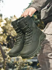 Men's High-Top Tactical Boots, All-Terrain Military Combat Shoes, Rubber Sole, Shockproof Toe, Side Zip Closure, Hiking and Daily Wear