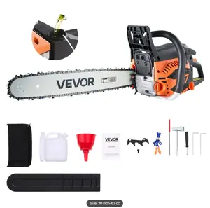 62 cc Gas Chainsaw, 20 inch Gas Powered Chainsaw, 3.8 HP Power Chain Saw with Non-Slip Handle, Gas-Powered Chainsaws with Dual Fuel Tanks, For Wood Cutting, Tree Trimming, and Land Clearing