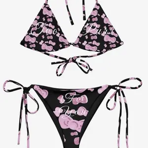 TOO PURR BIKINI - Black and Pink Bow Patterned Bikini Set with "Too Purr" Text Design
