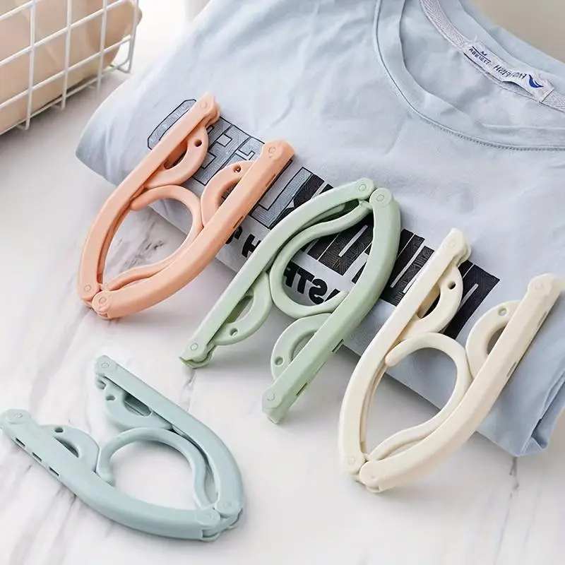 Plastic Compact Portable Foldable Clothes Hanger - 1pc/2pcs, Random Color Home Organizer Utility Rack for Hanging