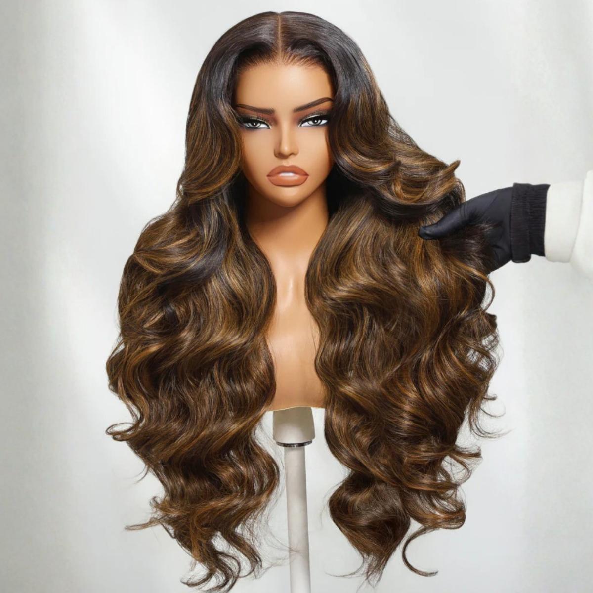 Sunber Highlight Balayage Blonde 7x5 Body Wave Pre Cut Lace Glueless Human Hair Wigs Put on and Go