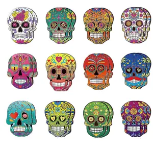 Colorful Skull Design Hanging Ornament, 24pcs/set Colorful Skull Design Hanging Decoration, Hanging Decor for Home Party Festival