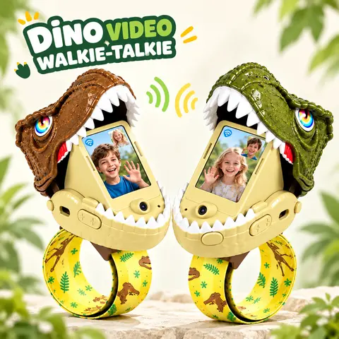 Vvinca Kids Video Walkie-Talkies 2-Pack - Dinosaur Wristbands, Long Range, Rechargeable 2-Way Video Chat Toys for 3-12 Year Olds, Colorful Durable, Indoor/Outdoor Cool Gifts for Kids, Electric Remote Control Toy,outdoorfun