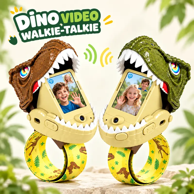 Vvinca Kids Video Walkie-Talkies 2-Pack - Dinosaur Wristbands, Long Range, Rechargeable 2-Way Video Chat Toys for 3-12 Year Olds, Colorful Durable, Indoor/Outdoor Cool Gifts for Kids, Electric Remote Control Toy,outdoorfun