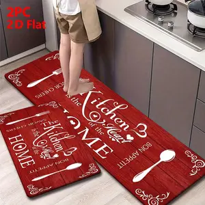 2pcs/3pcs Flannel Kitchen Mat Set, Vintage Industrial Style, Non-Slip, Absorbent, Ideal for Kitchen, Bathroom, Laundry Room, Hallway, Kitchen Floor Rugs