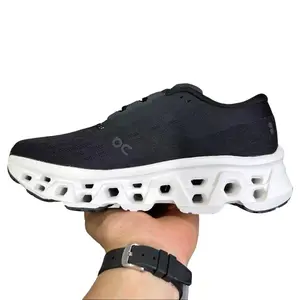 Sleek Black & White Casual Runners - Breathable Mesh Sneakers for Street Style