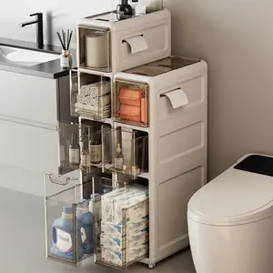 1Pc 3/4-Tier Slit Narrow Storage Cabinet for Small Spaces, Slim Bathromm Storage Cabinet with Plastic Drawer and Casters,  Utility Hooks Organizer Interior shoe rack organizer men room accessories shoe cabinet storage