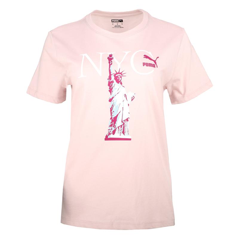 PUMA Womens Nyc Liberty Tee Graphic Crew Neck Short Sleeve Casual Tops Casual - Pink
