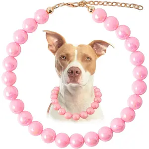 Pearl Collar Beaded Dog Collar Necklace Coloful Beads Adjustable Rhinestone Jewelry Pet Pearl Collar for Small, Medium/Large Dogs(Large,Cream Pink