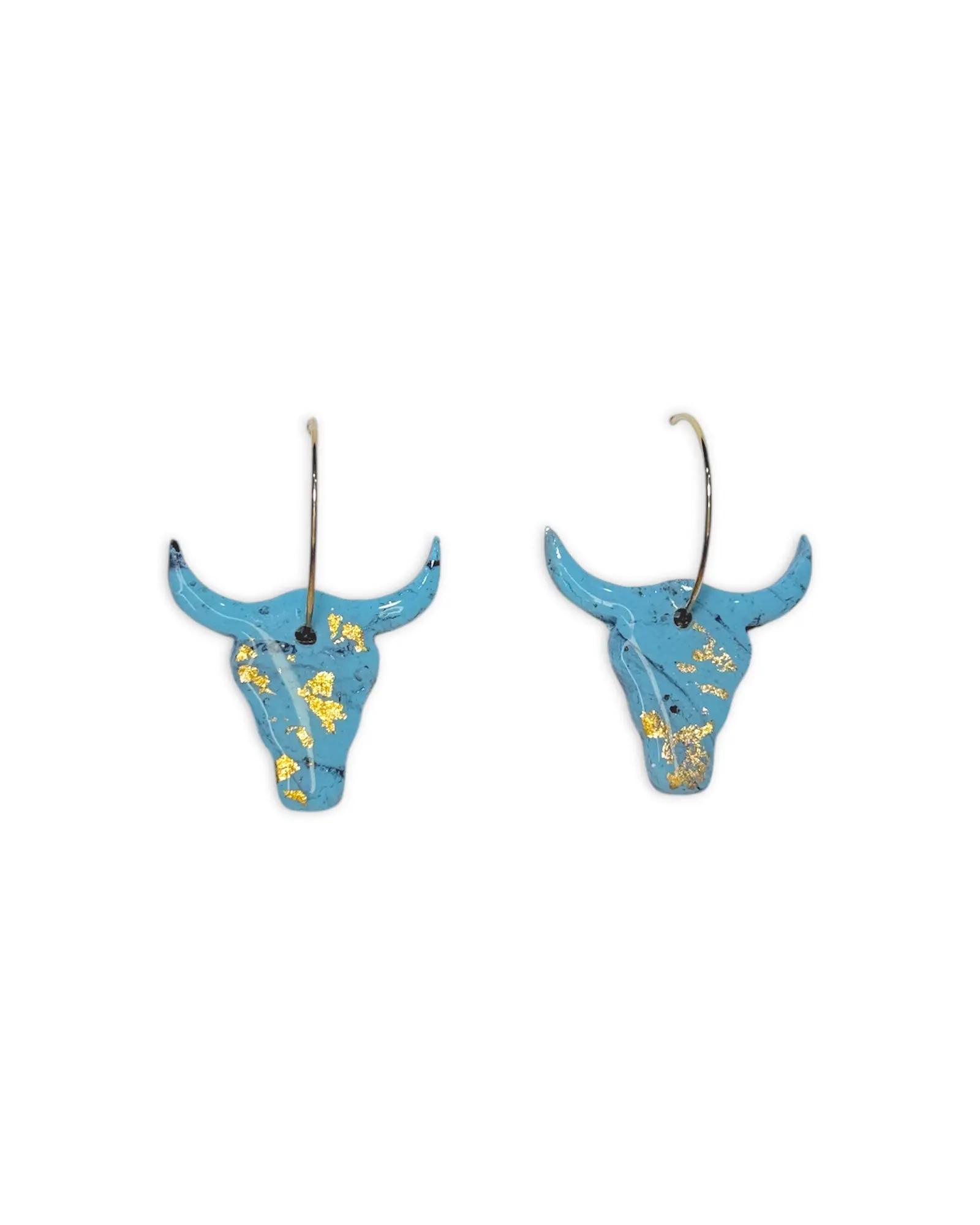 Western Turquoise Longhorn Clay Earrings