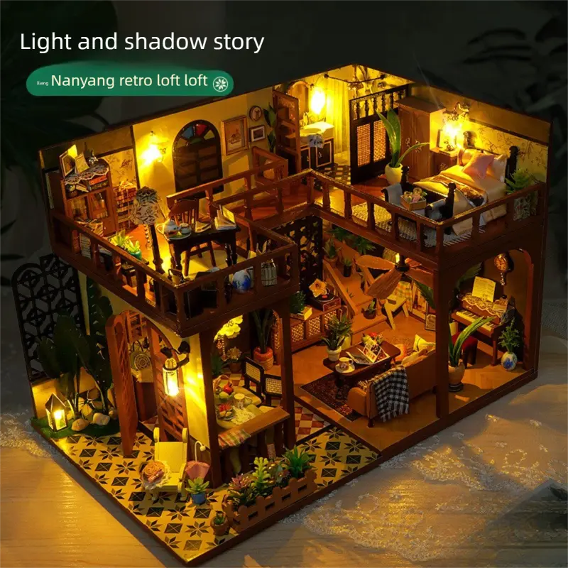 DIY Wooden 3D Puzzle Model Building Kit, Nanyang Vintage Loft Attic Cottage, Miniature House Craft for Adults, High Difficulty 3D Puzzle, Handmade Architecture Model, Creative Gift for Women Girlfriend Bestie, Home Decor Ornament