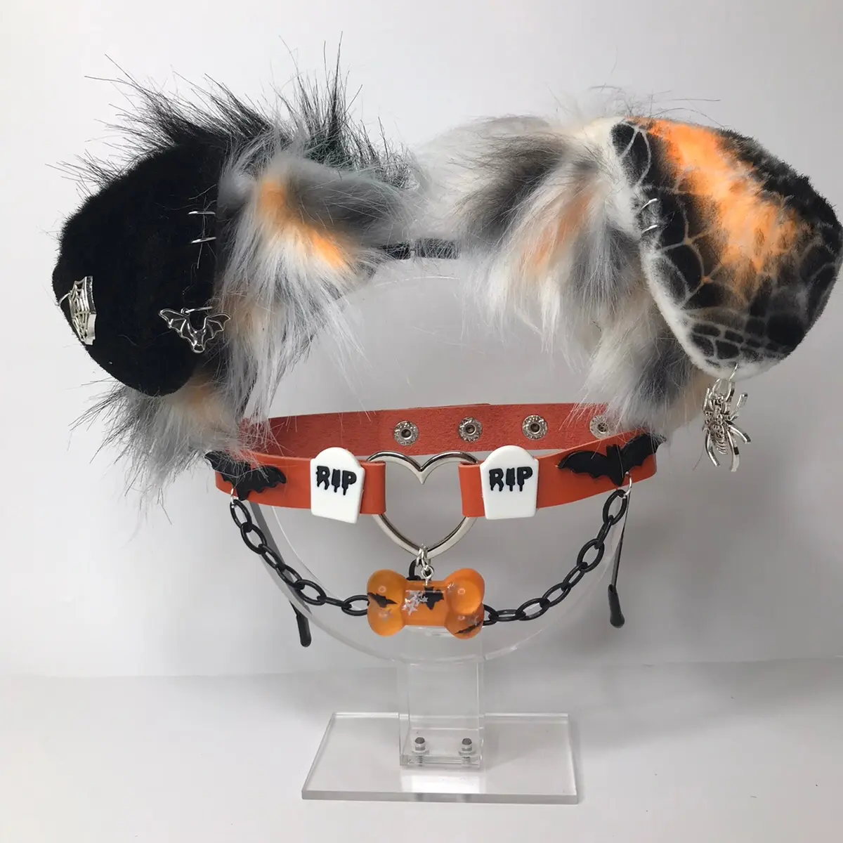 Orange black spider web cosplay ear necklace choker collar Halloween costume