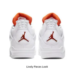 White Leather and Orange Metallic Mid-Top Basketball Sneaker with Mesh Accents