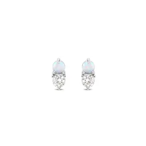 Milky Blue Opal + Cubic Zirconia "Twinkle" Studs