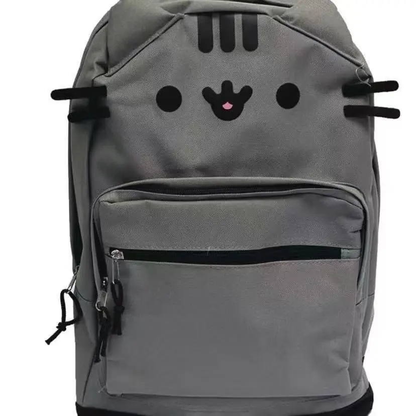 Viral Kawaii Pusheen Grey Cat Backpack with 3D Ears, Cute Cartoon Cat Face Lightweight School Bag for Teen Girls, Aesthetic Water Resistant Daily Backpack Back To School Gift ****
