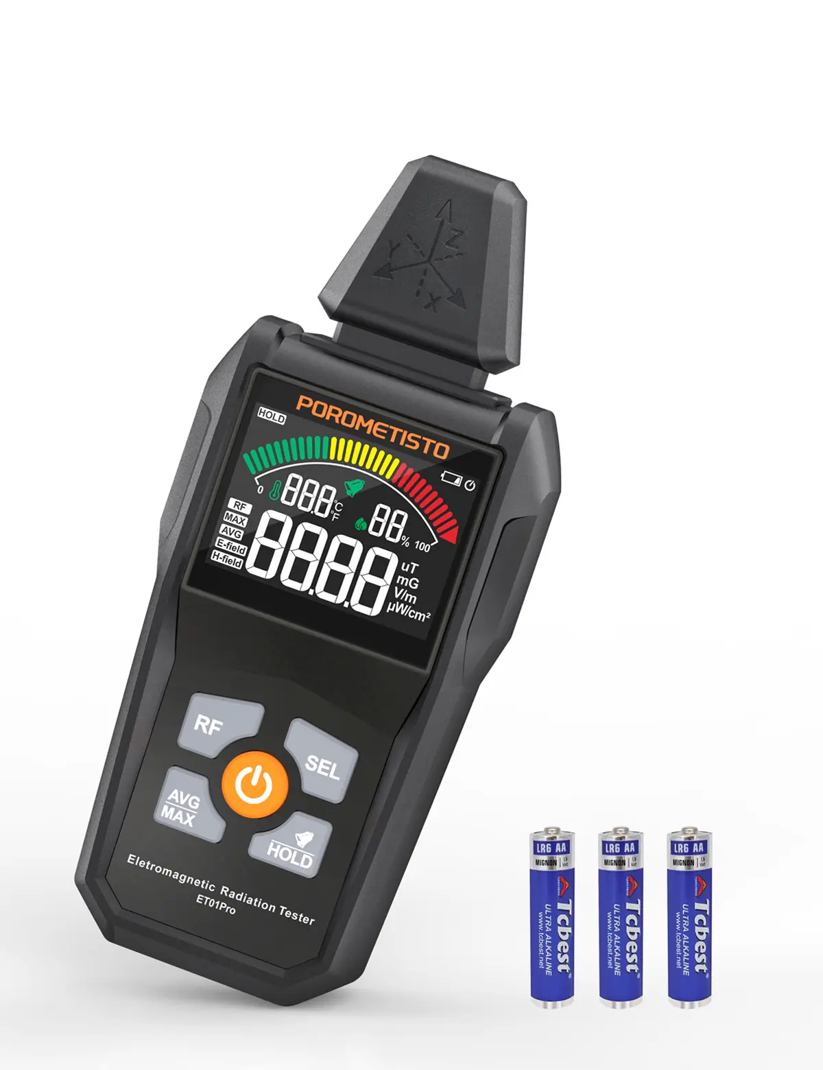 POROMETISTO-ET01Pro 5-in-1 Multi-Function EMF Testing Hardware Tool - Tri-Axis Sensor Electromagnetic Radiation Detector with 30MHz~8GHz High Frequency, Temp & Humidity Tester, Portable Handle, 3-axis Scan Capable for Indoor/Outdoor Home Use, Three-Axis S