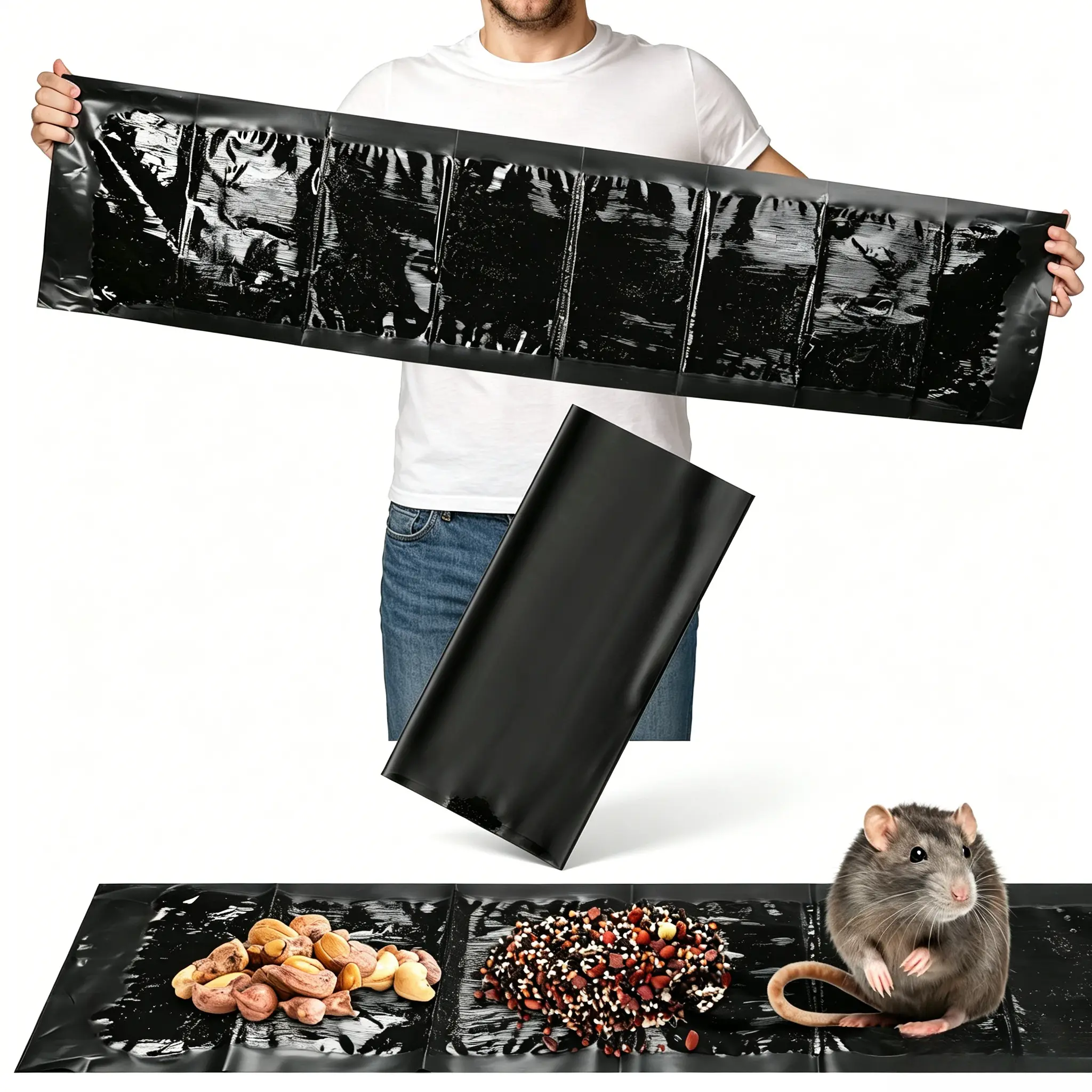 47 Inch Ultra Large Sticky Mouse Glue Traps Sticky Rat Trap that Work for Rats Roaches Rodents Heavy Duty Pre Baited Mats Indoor Outdoor Catch Pest (Black)