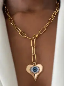 Women's Elegant Devil's Eye & Heart Design Pendant Necklace, with Chain, Fashion Jewelry for Party, Daily Clothing Decor, Trendy All-match & Exquisite Jewelry for Birthday Gift, Valentine's Day, Gift, Charm Necklace